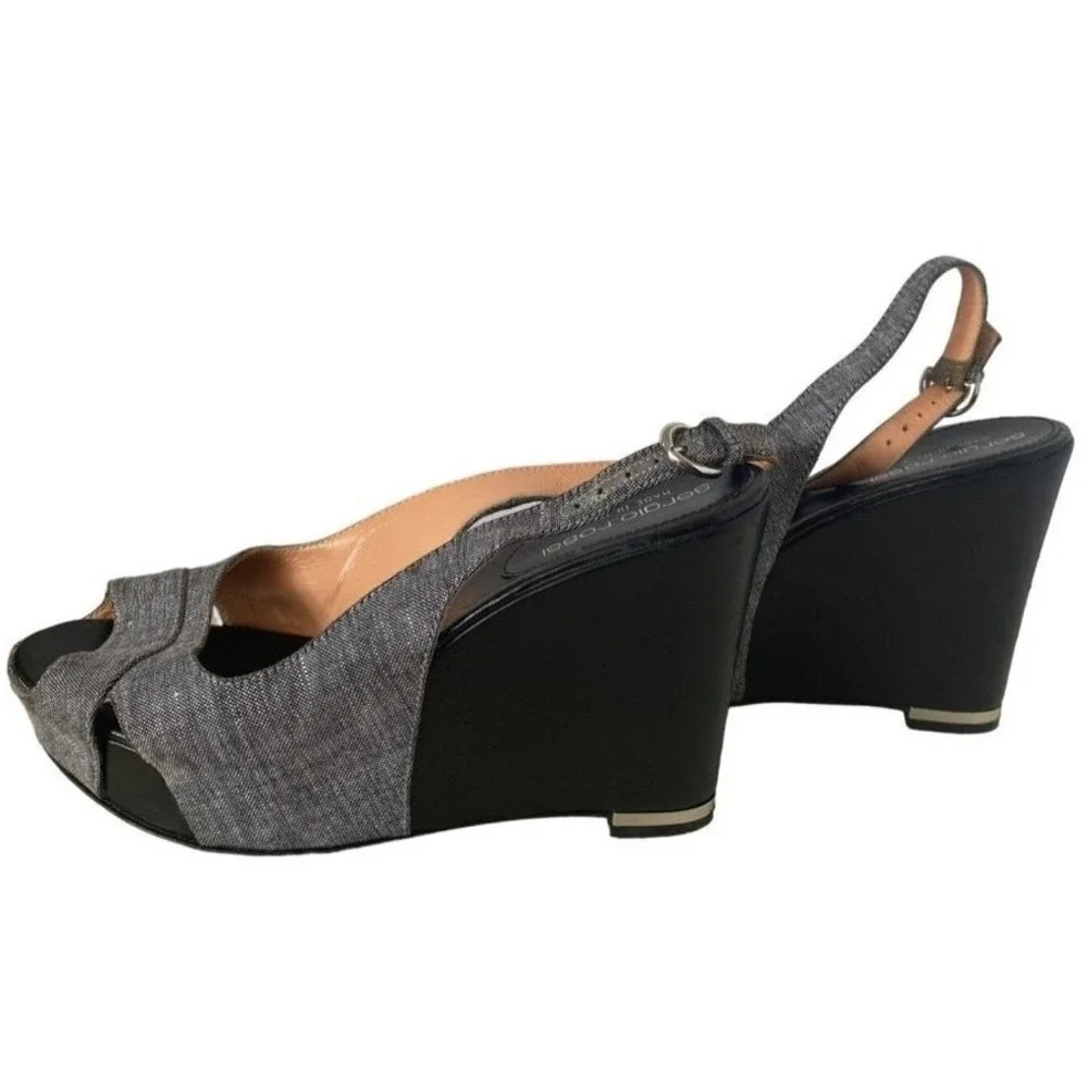 Sergio‎ Rossi sling back peep toe wedges sandals Women size 36